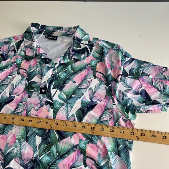 Bad Birdie Pink & Green Tropical Hawaiian Performance Golf Polo Shirt Mens XL - Picture 5 of 7